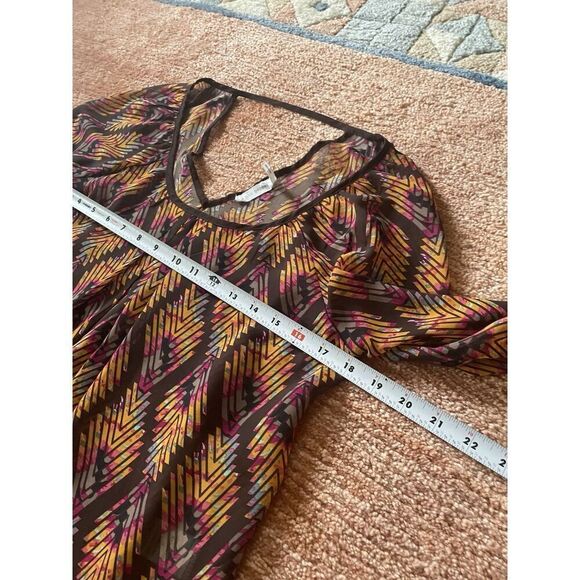 Blu Pepper Sheer Boho Blouse Top S Multicolor Chevron Long Sleeve Lightweight - Picture 4 of 8